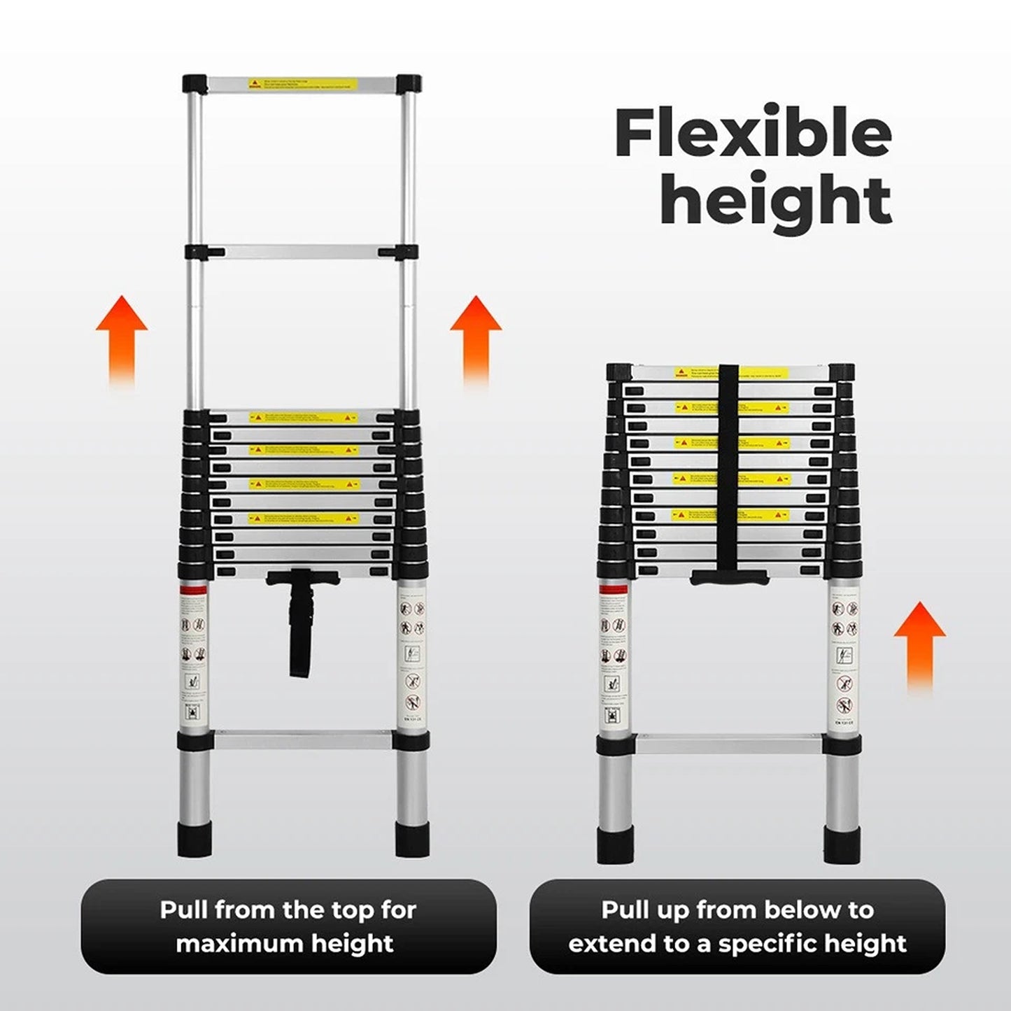 3.8M Telescopic Folding Ladder Aluminium Extension Step Ladder