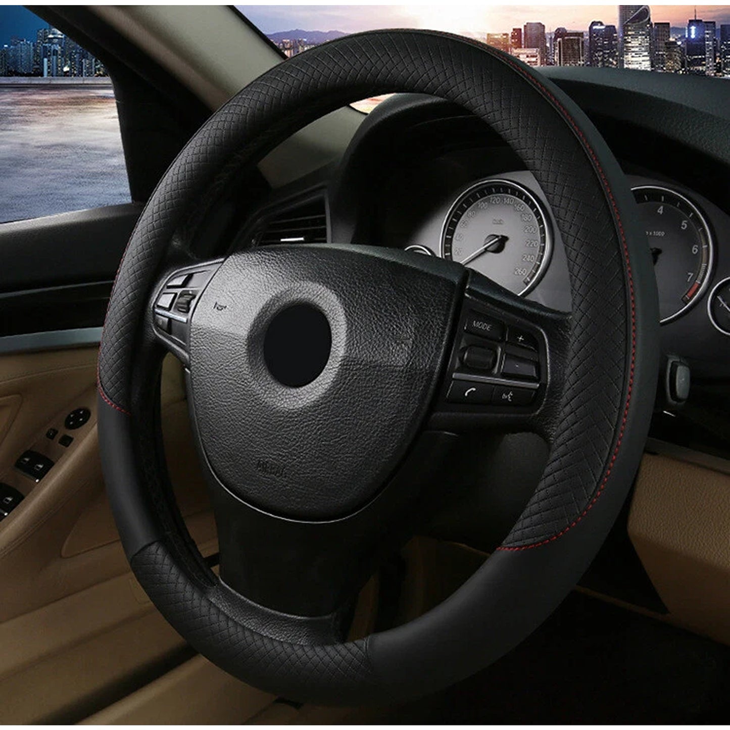 Anti Slip PU Leather Steering Wheel Cover 15 Inch