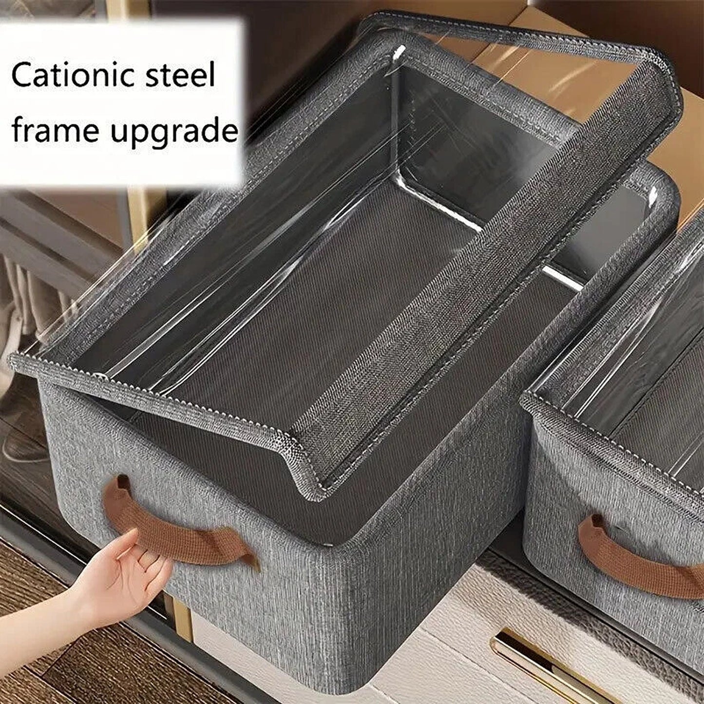 Grey Fabric Clothes Storage Organizer Boxes 4 Piece Set