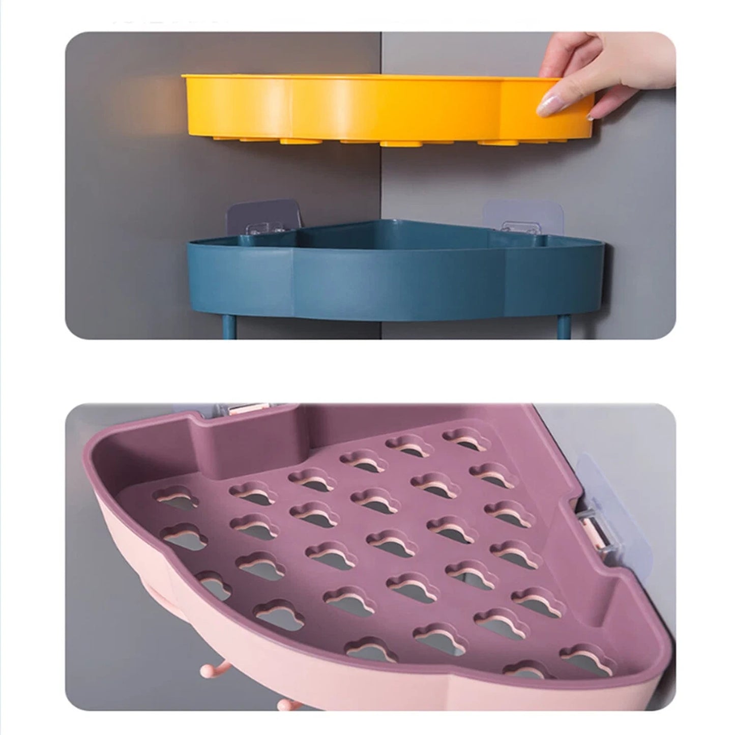 1x Kitchen Bathroom Corner Shower Suction Shelf Wall Storage Caddy Rack Basket