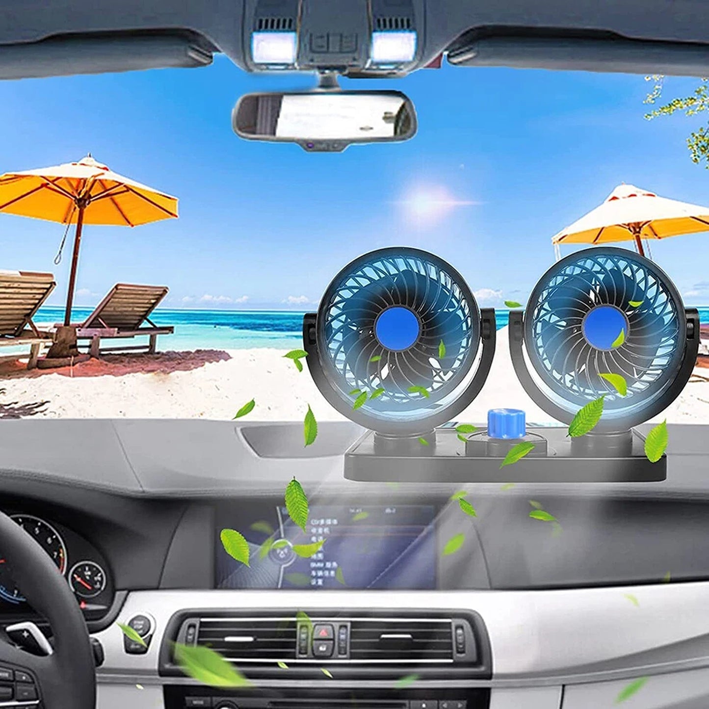 Mini 12V Car Air Cooler Dual Head Fan For Car Truck Van