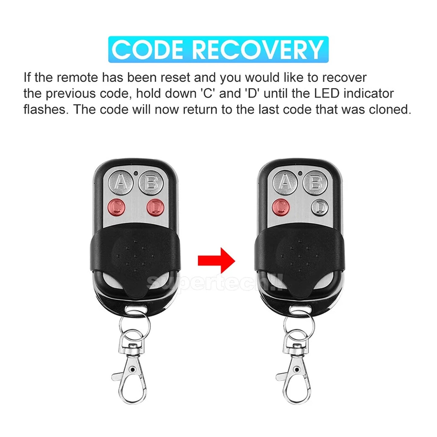 Universal Replacement Garage Door Gate Car Cloning Remote Control Key Fob 433mhz 2x