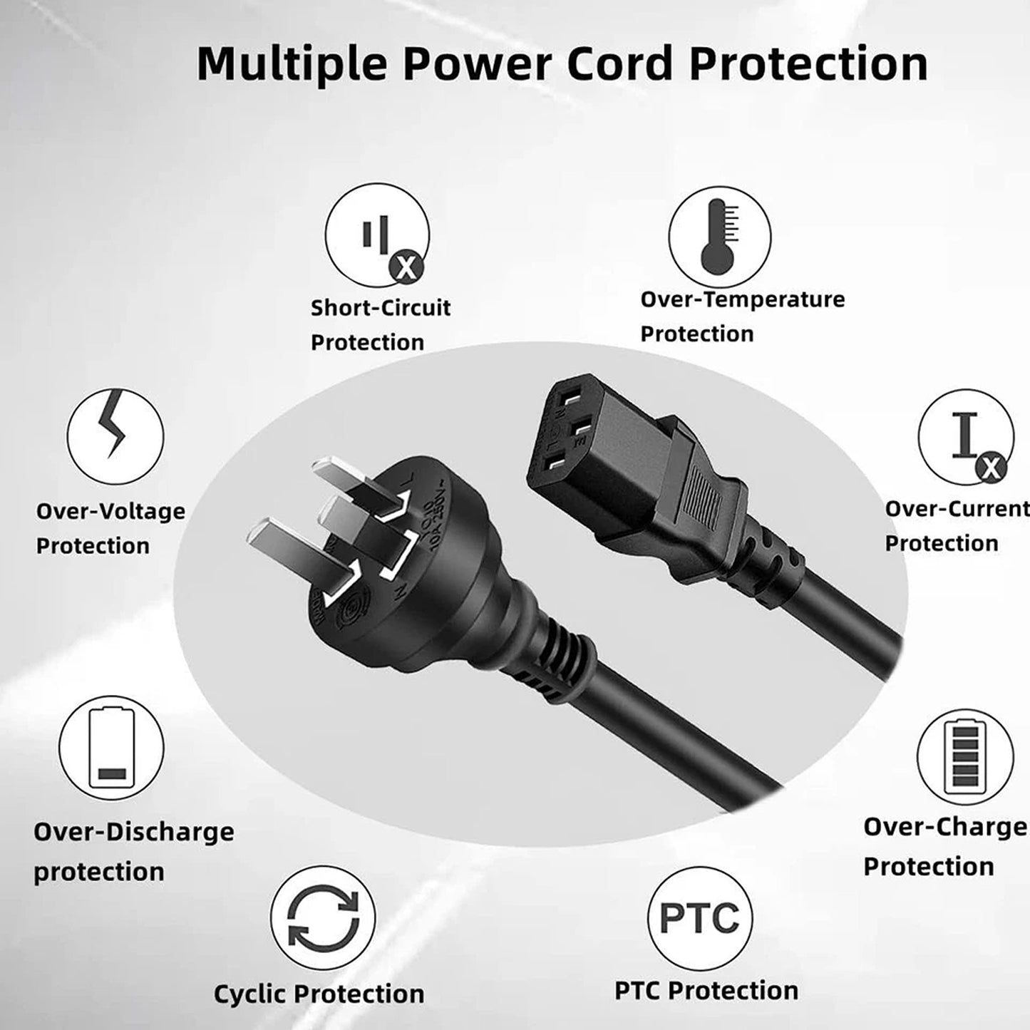 3 Pin Power Cable IEC C13 Connector 250V 10A 1.2M Extension Cord