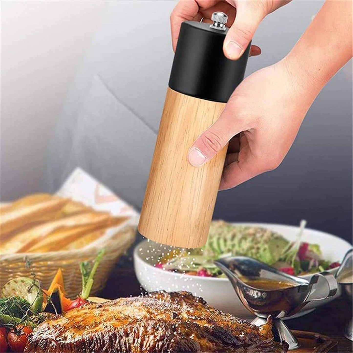 Wooden Salt and Pepper Grinder 16cm Adjustable Mill