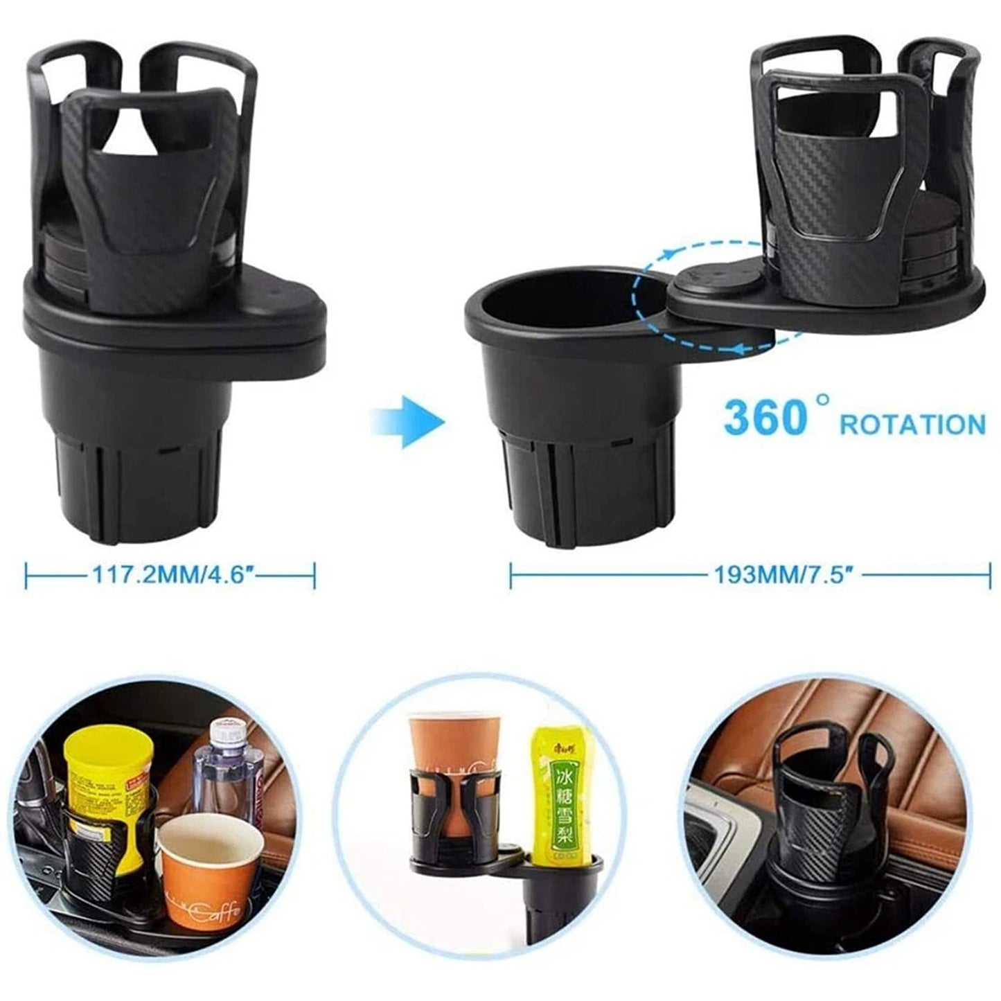 Adjustable 2 in 1 Car Cup Holder Expander with Storage