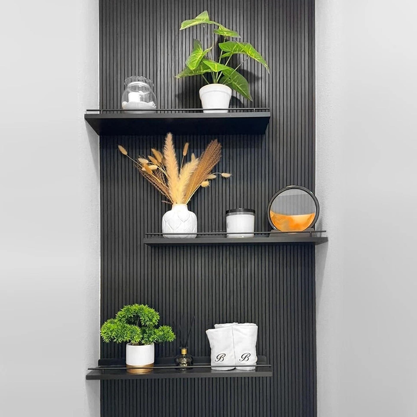 Black Modern Floating Shelves for Books and Decor