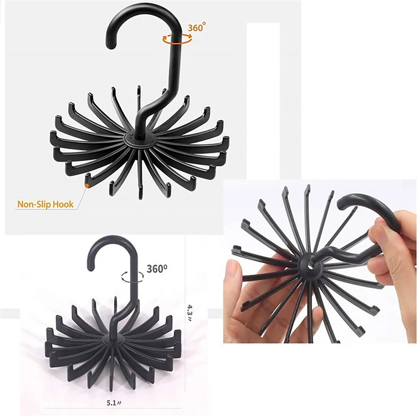 Clothes Scarf Rack Rotating Hanger Stand Storage - Black