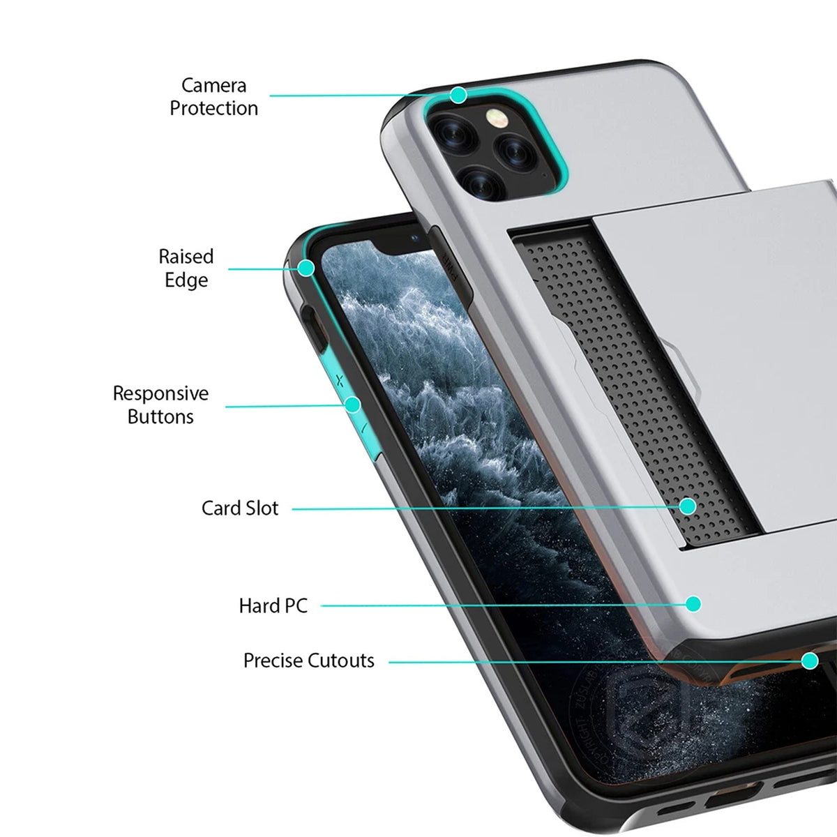 Shockproof Phone Case with Card Holder for iPhone 16e 17e 17 18 Pro Max - Dark Blue