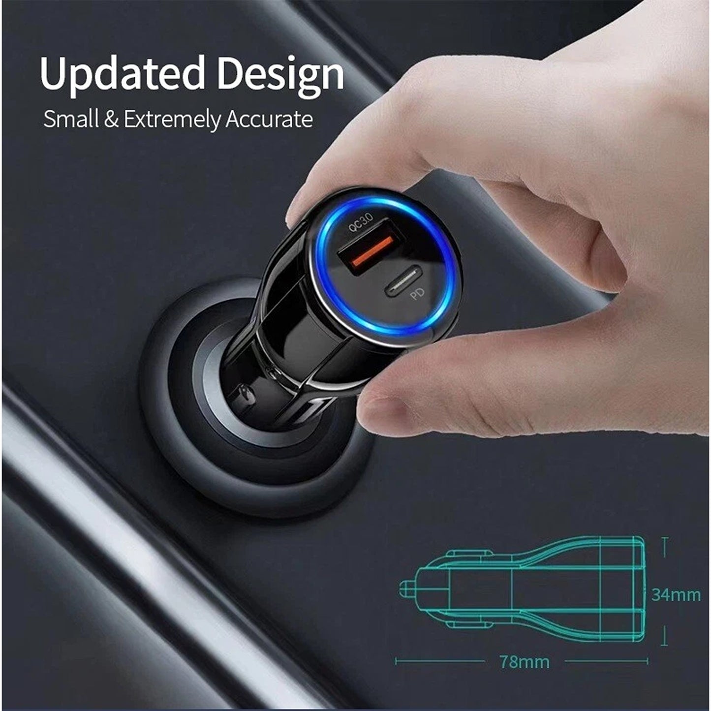 White QC3.0 USB C Dual Port Fast Car Charger Adapter For iPhone Samsung