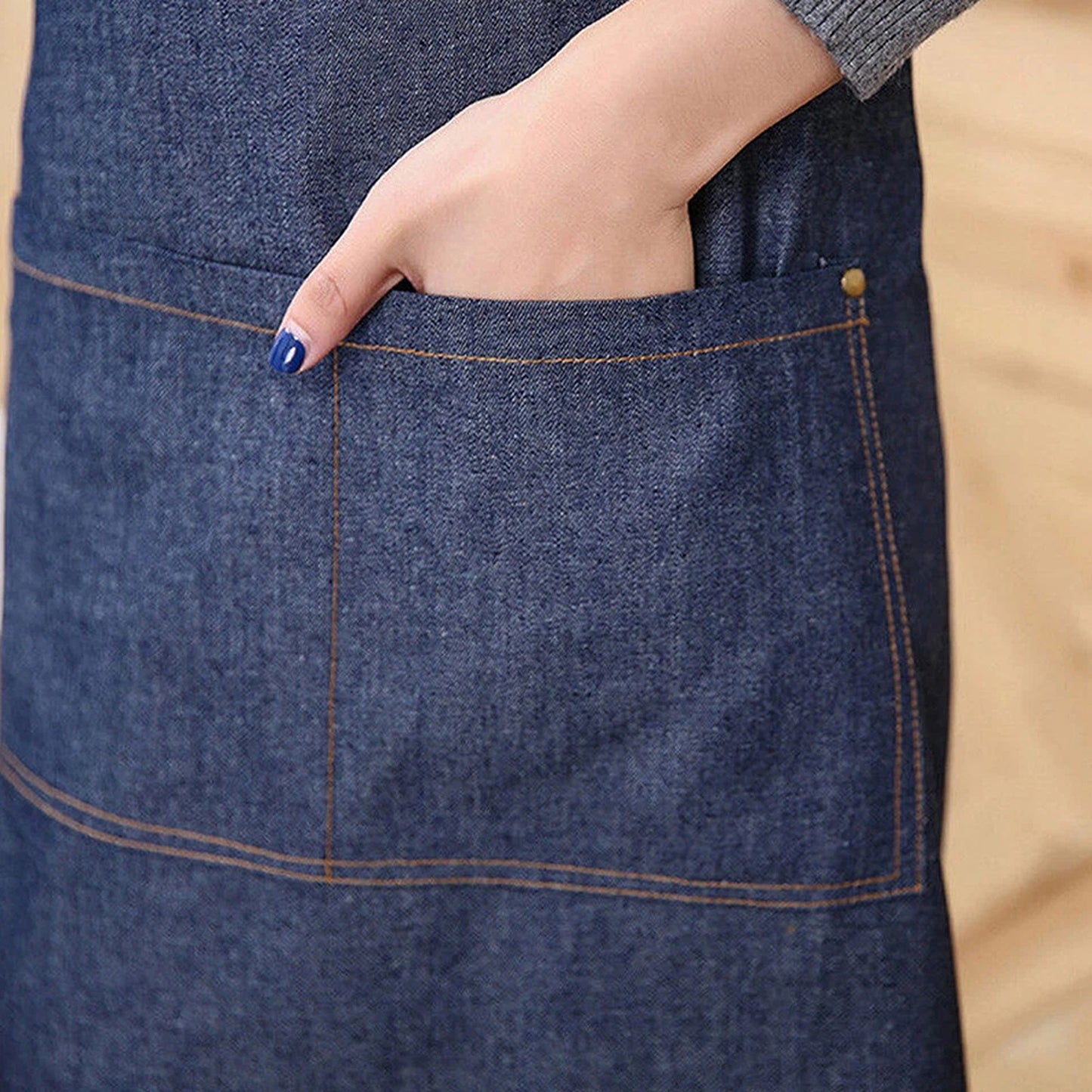 Adjustable Denim Kitchen Apron for Cooking and Baking