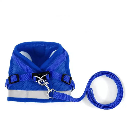 Blue Kitten Dog Cat Harness Walking Vest Lead Leash Collar Pet Vest Mesh Adjustable