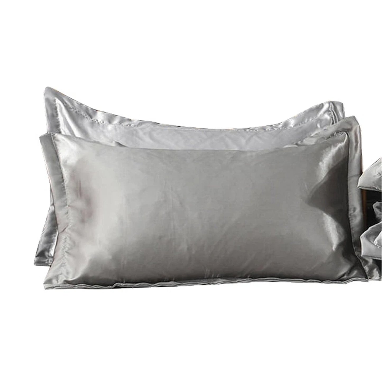 Grey Silk Satin Pillowcase Set Standard Size 2 Pieces