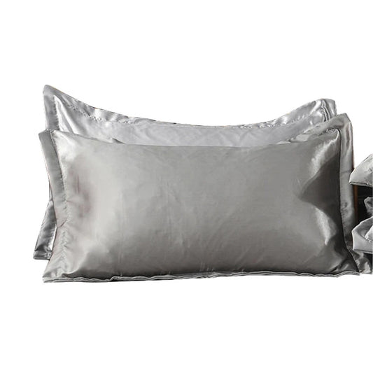 Grey Silk Satin Pillowcase Set Standard Size 2 Pieces