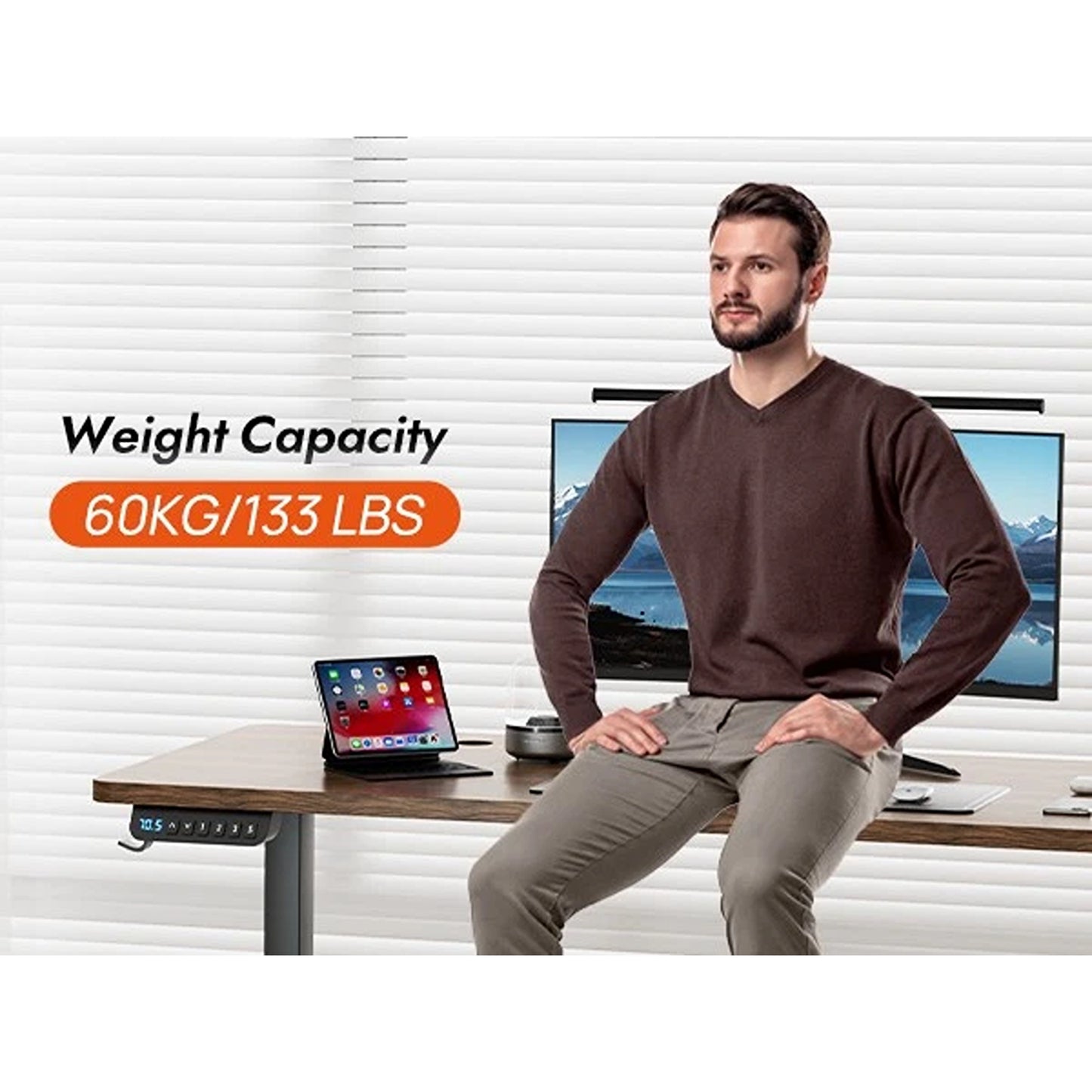 Khaki Motorised Standing Work Desk for Home Office 120cm
