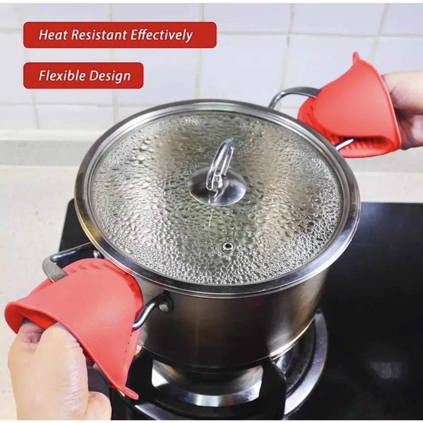 Green Silicone Pot Holder Oven Mitt Finger Protector Heat Resistant Grip