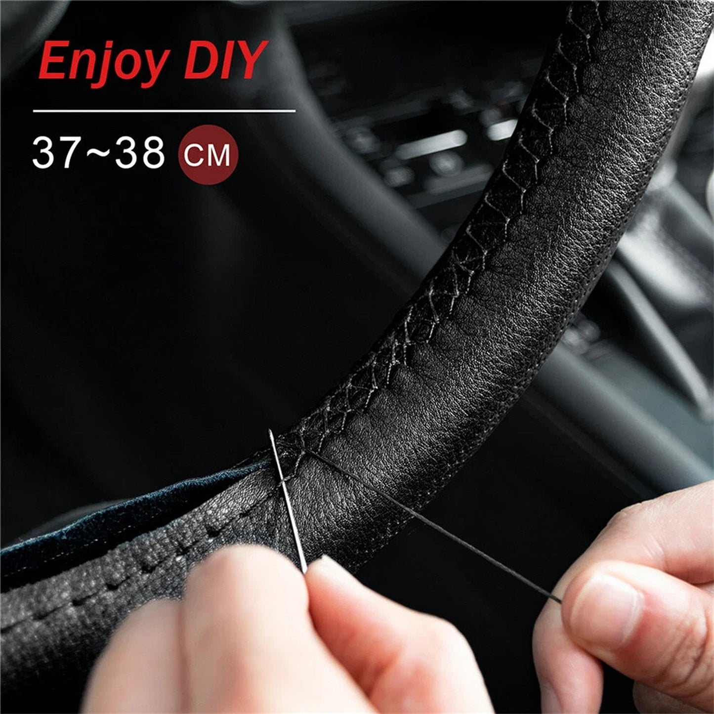 38cm Genuine Leather Steering Wheel Cover for Cars