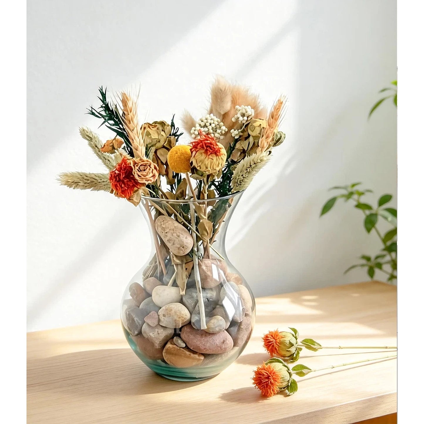 Natural Dried Flower Bouquet with Stems for Home Decor