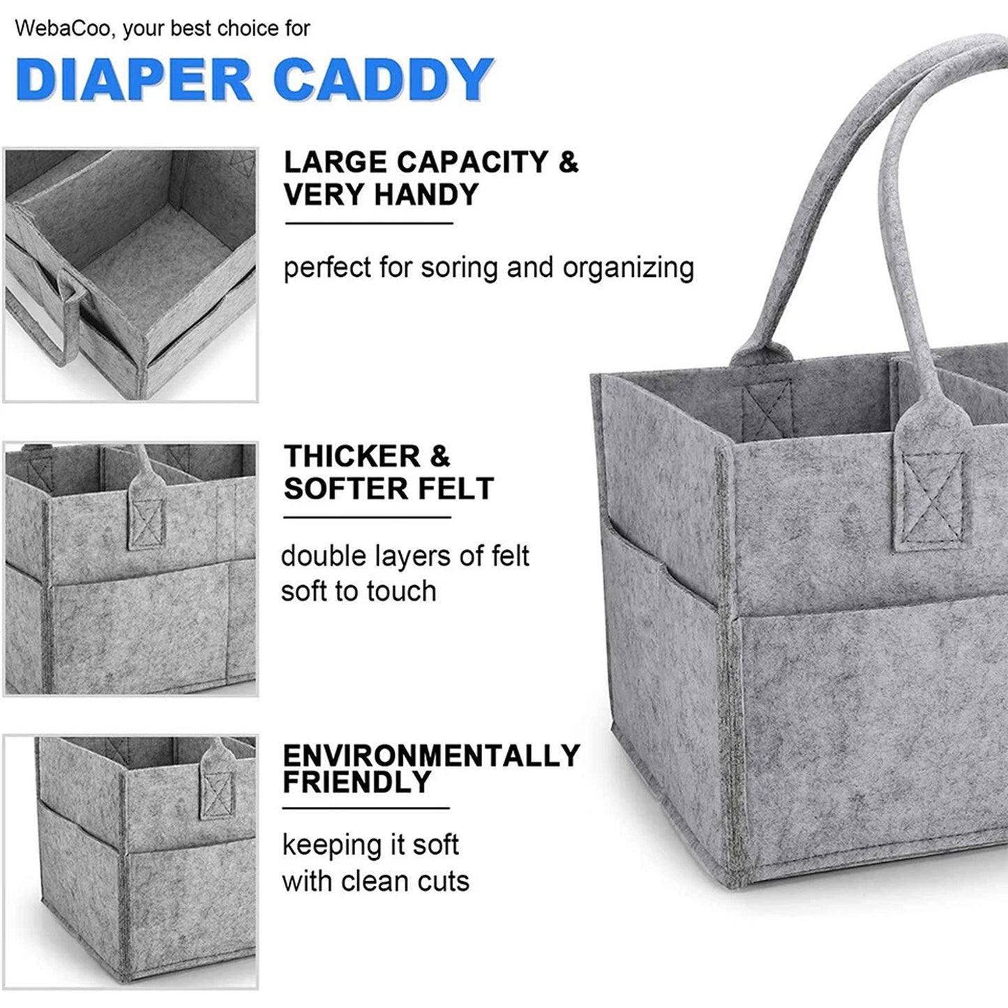 Portable Baby Diaper Storage Caddy Large Capacity Nursery Organizer