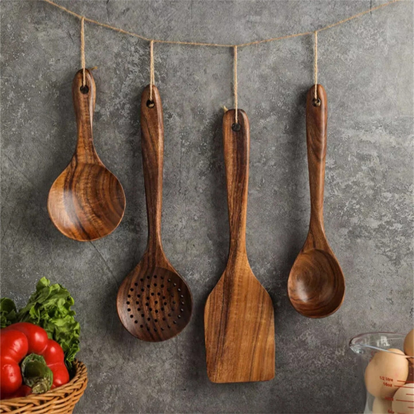 7 Piece Wooden Cooking Utensil Set for Home Chefs