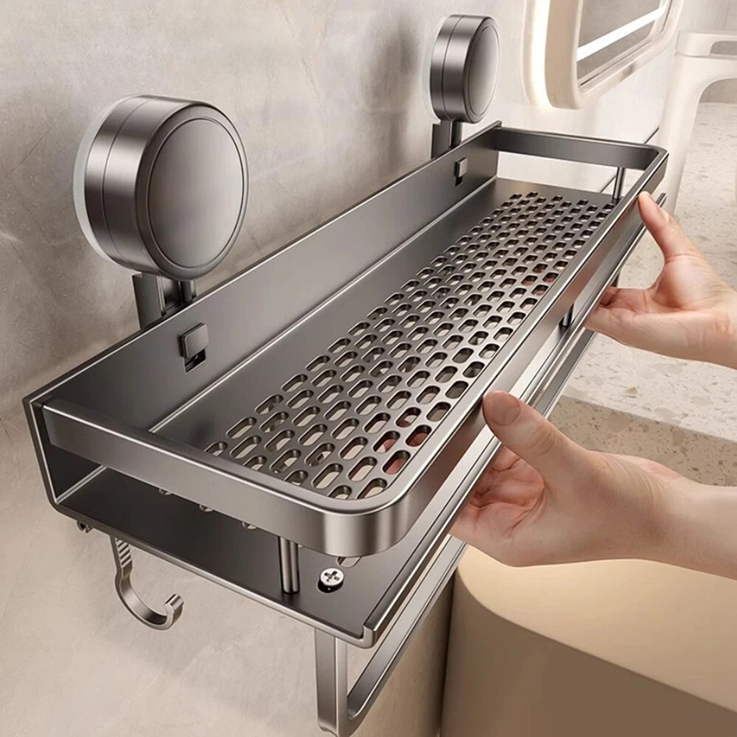 Aluminum Wall Rack Suction Cup Shower Caddy Bathroom Shelf Organiser