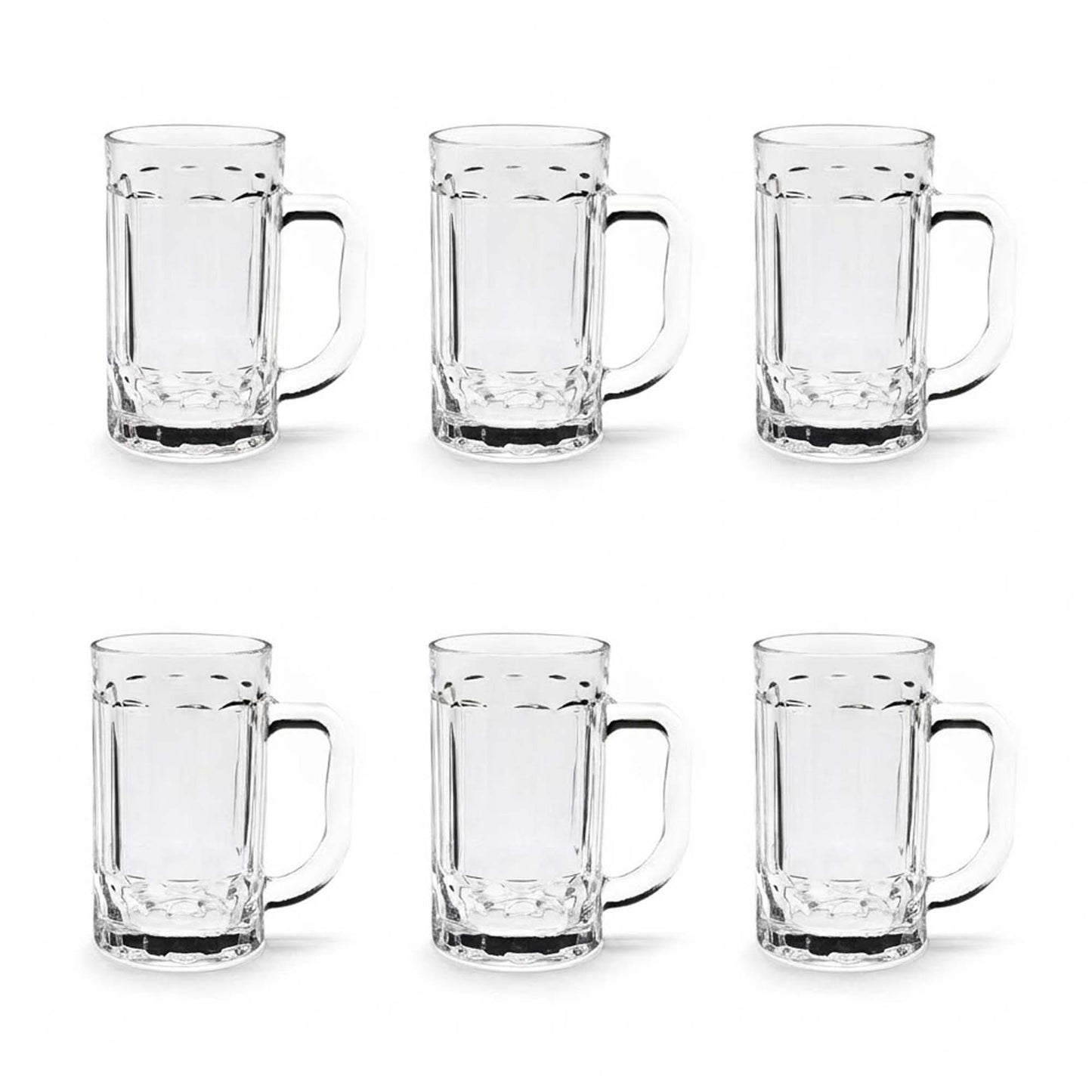 6 Piece 400ml Heavy Glass Beer Mugs with Handles