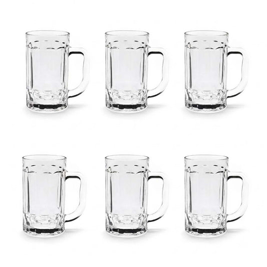 6 Piece 400ml Heavy Glass Beer Mugs with Handles