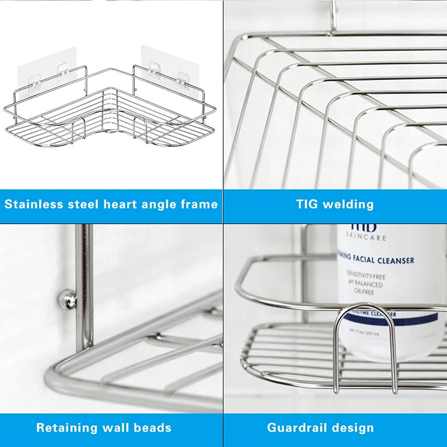 Stainless Steel Triangular Shower Caddy Shelf Bathroom Corner Storage Rack