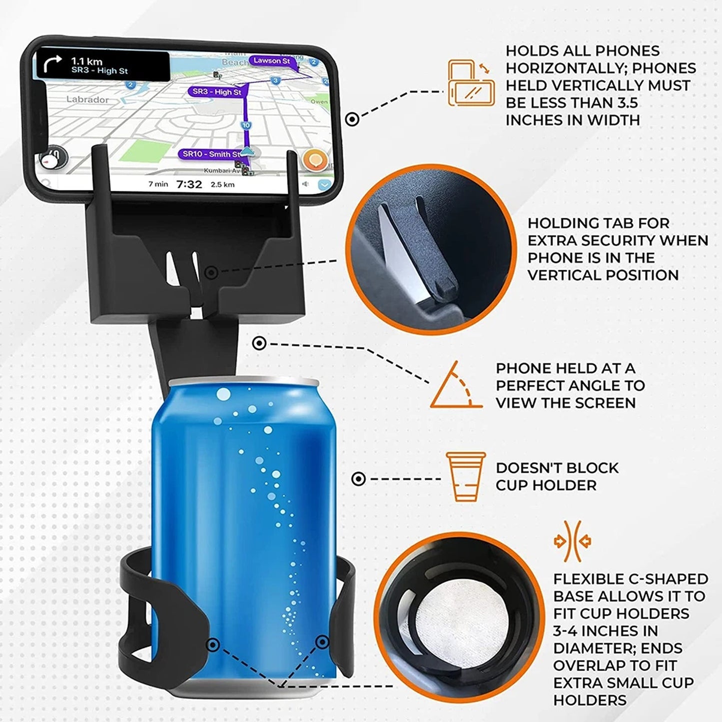2 in 1 Adjustable Car Cup Holder Phone Stand