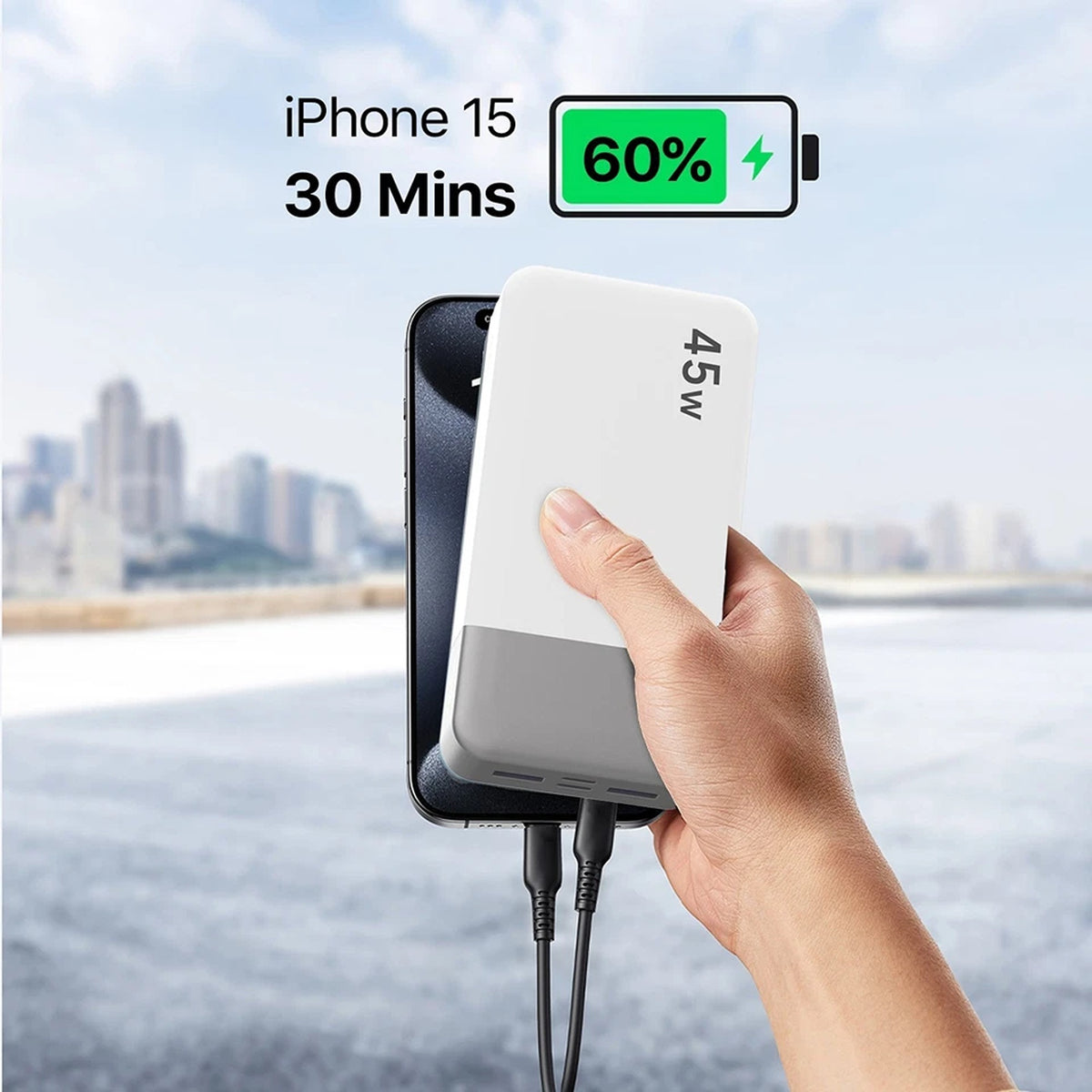 20000mAh 45W Fast Charging Power Bank Portable Battery Backup for Phones - White