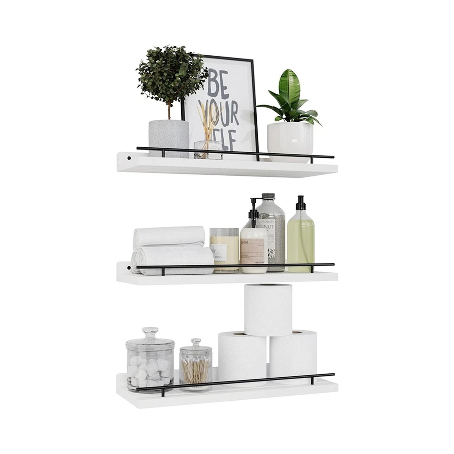 White Modern Floating Shelves for Books and Decor