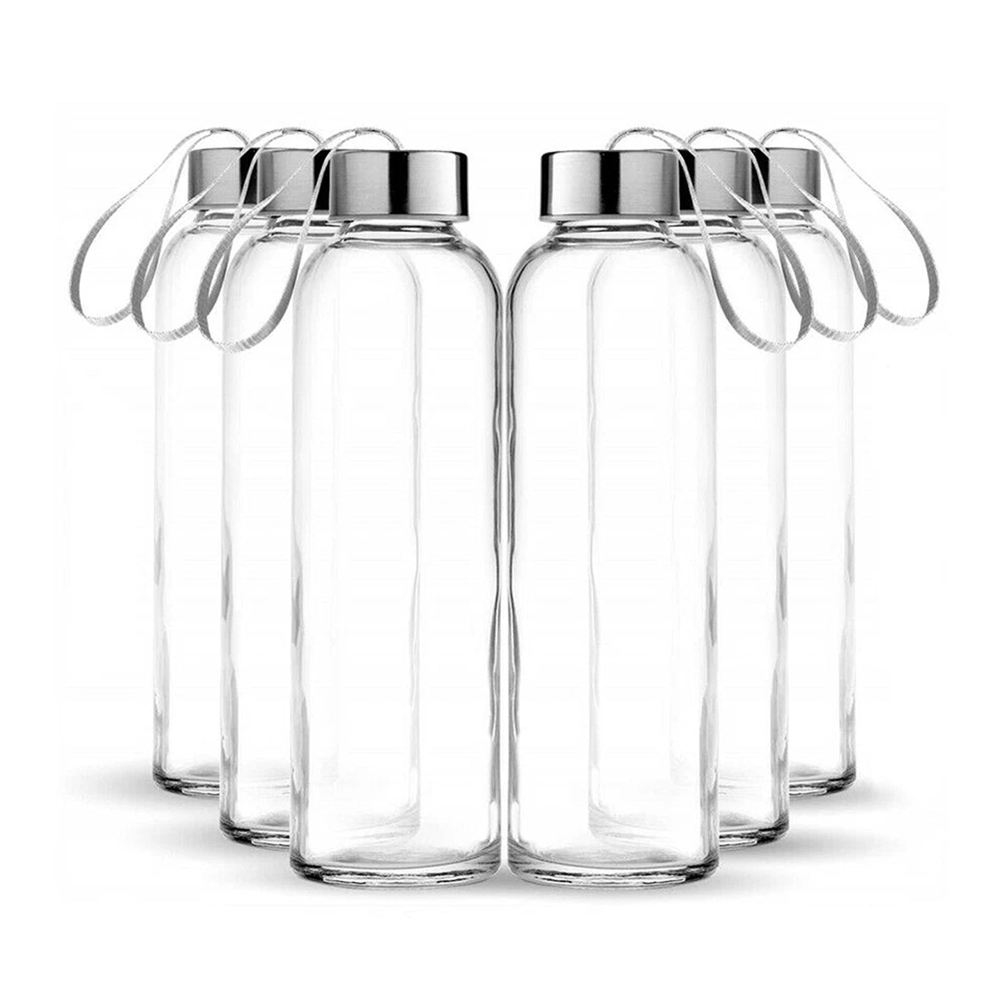 6 Piece 500ml Glass Water Bottles with Ribbon Handles