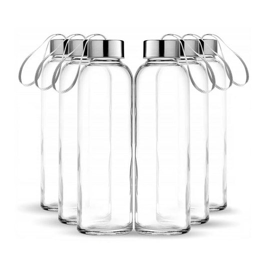 6 Piece 500ml Glass Water Bottles with Ribbon Handles