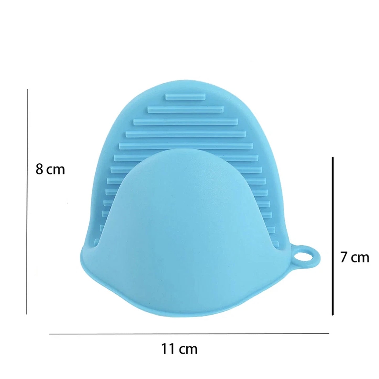 Blue Silicone Pot Holder Oven Mitt Finger Protector Heat Resistant Grip