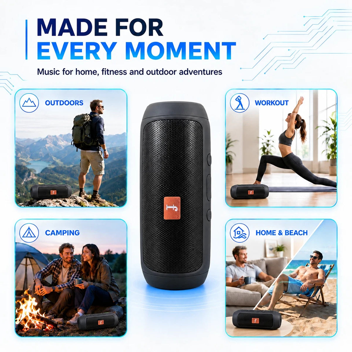 Portable Bluetooth Speaker 5.0 with TWS FM AUX USB TF Card and Type C Charging