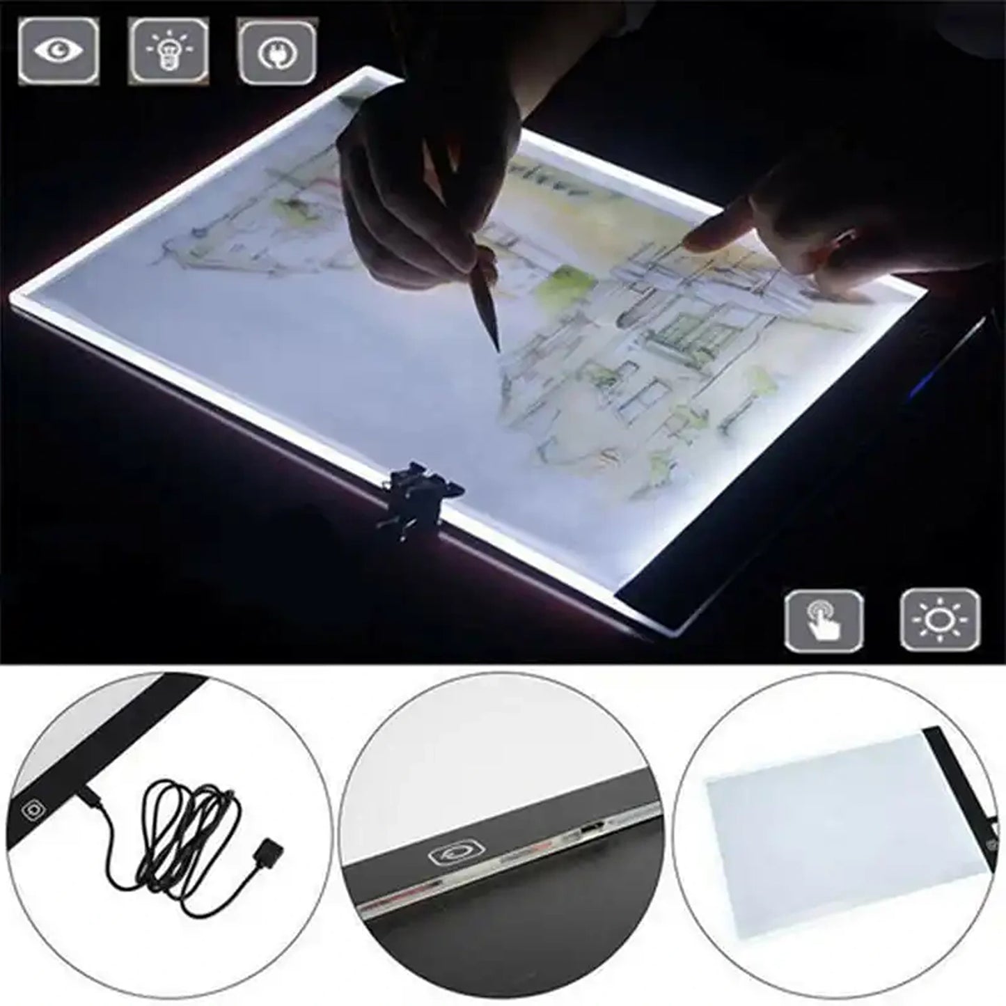 A4 LED Light Box Tracing Drawing Board Art Pad Adjustable Light