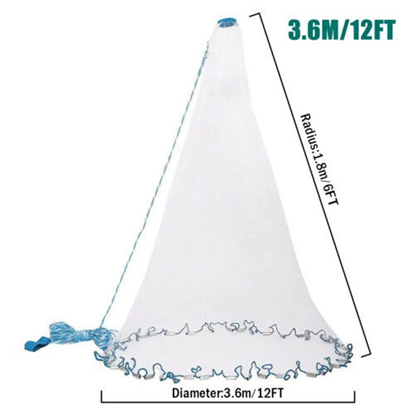 12ft Nylon Fishing Cast Net with Chain Sinkers