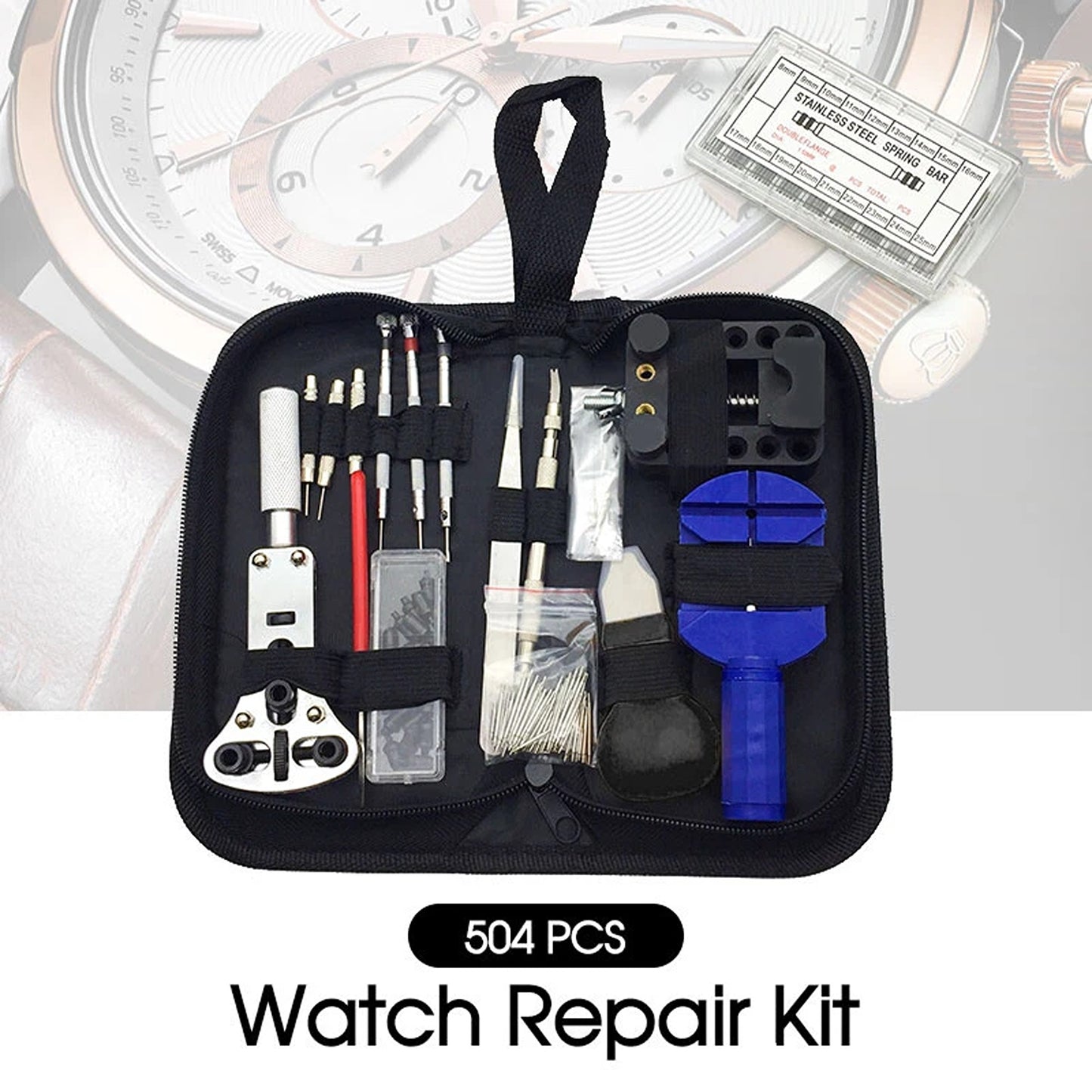 504 Piece Watch Repair Tool Kit with Case Opener