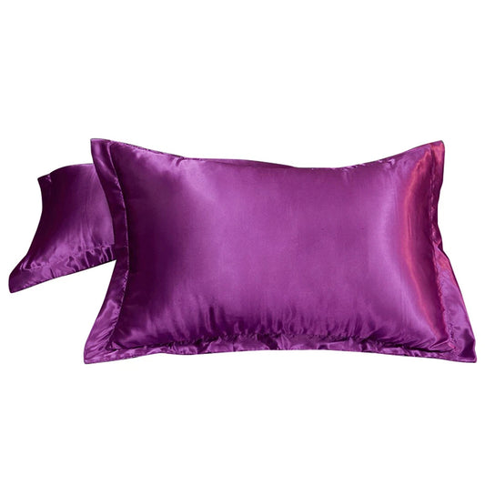 Purple Silk Satin Pillowcase Set Standard Size 2 Pieces