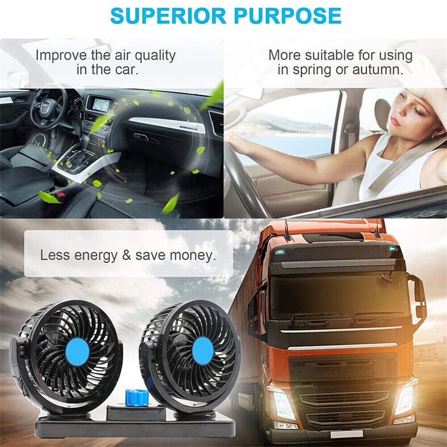 Mini 12V Car Air Cooler Dual Head Fan For Car Truck Van