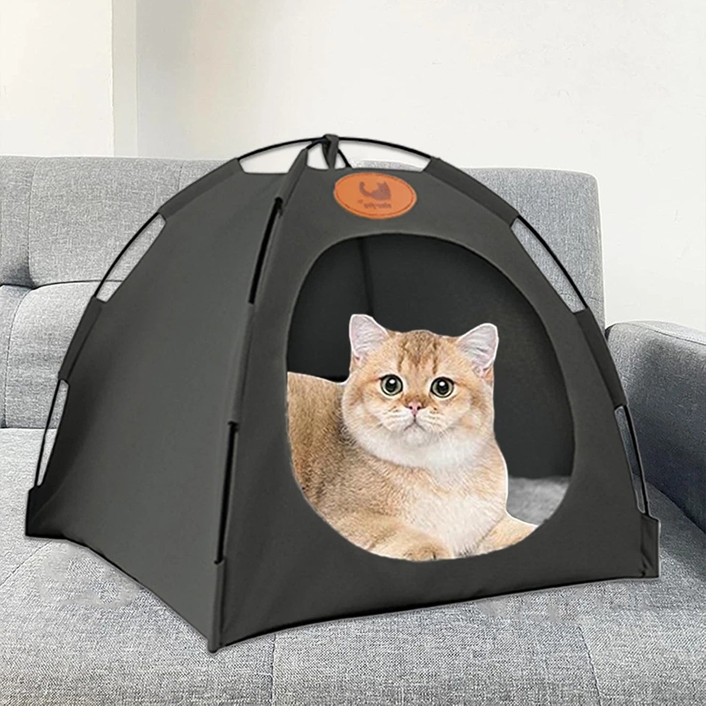 Grey Folding Pet Tent House Warm Bed for Cats and Puppies