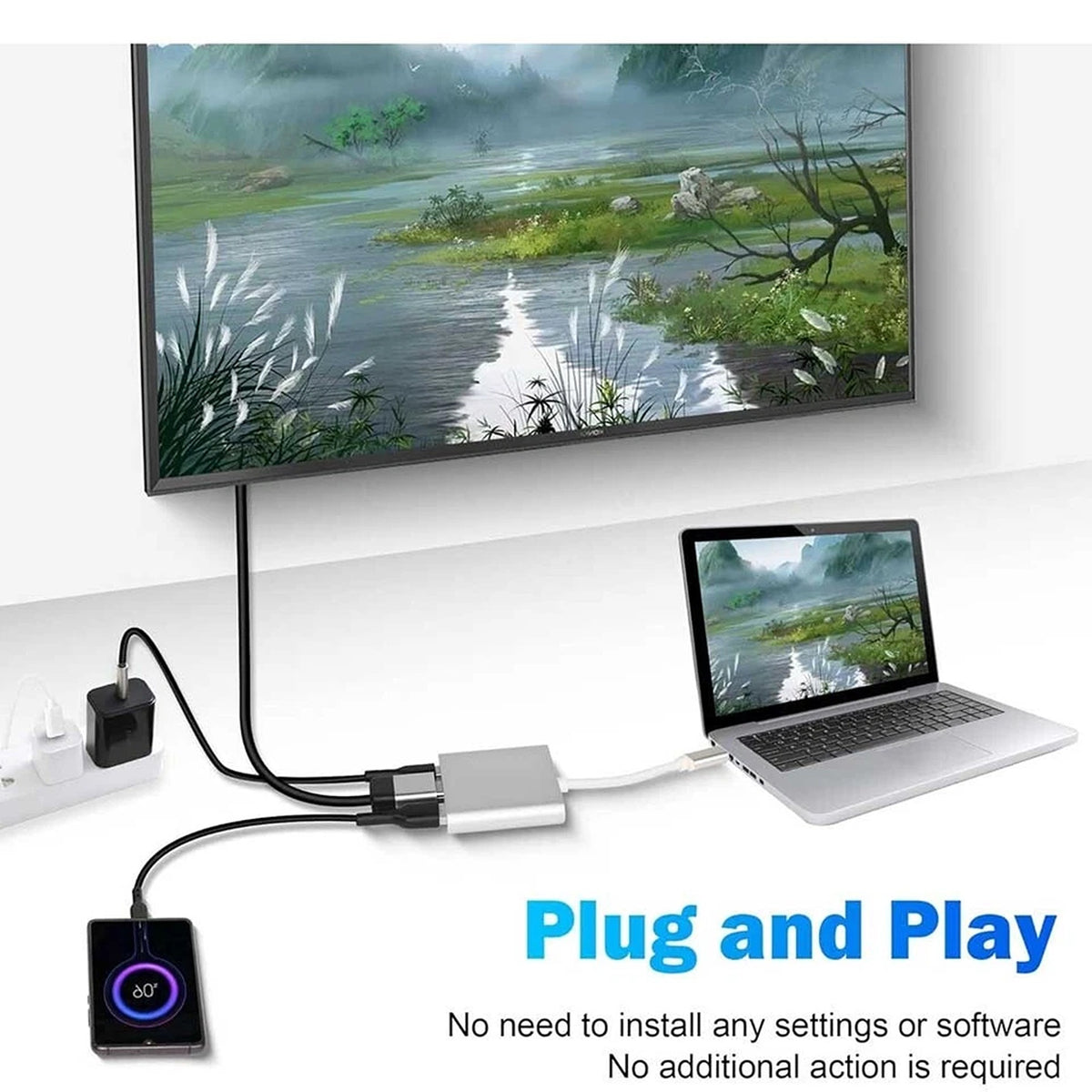 USB C to HDMI Adapter Hub Converter for iPhone 17 16 MacBook Samsung and Surface