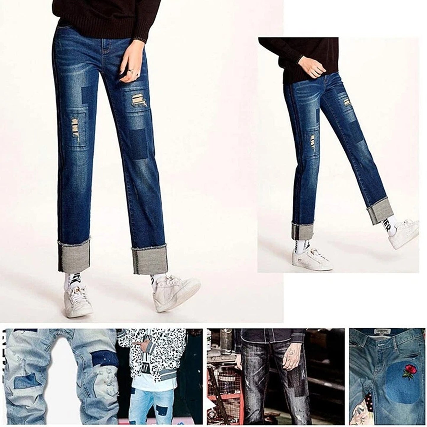 12 Piece Denim Fabric Iron On Mending Patch Kit