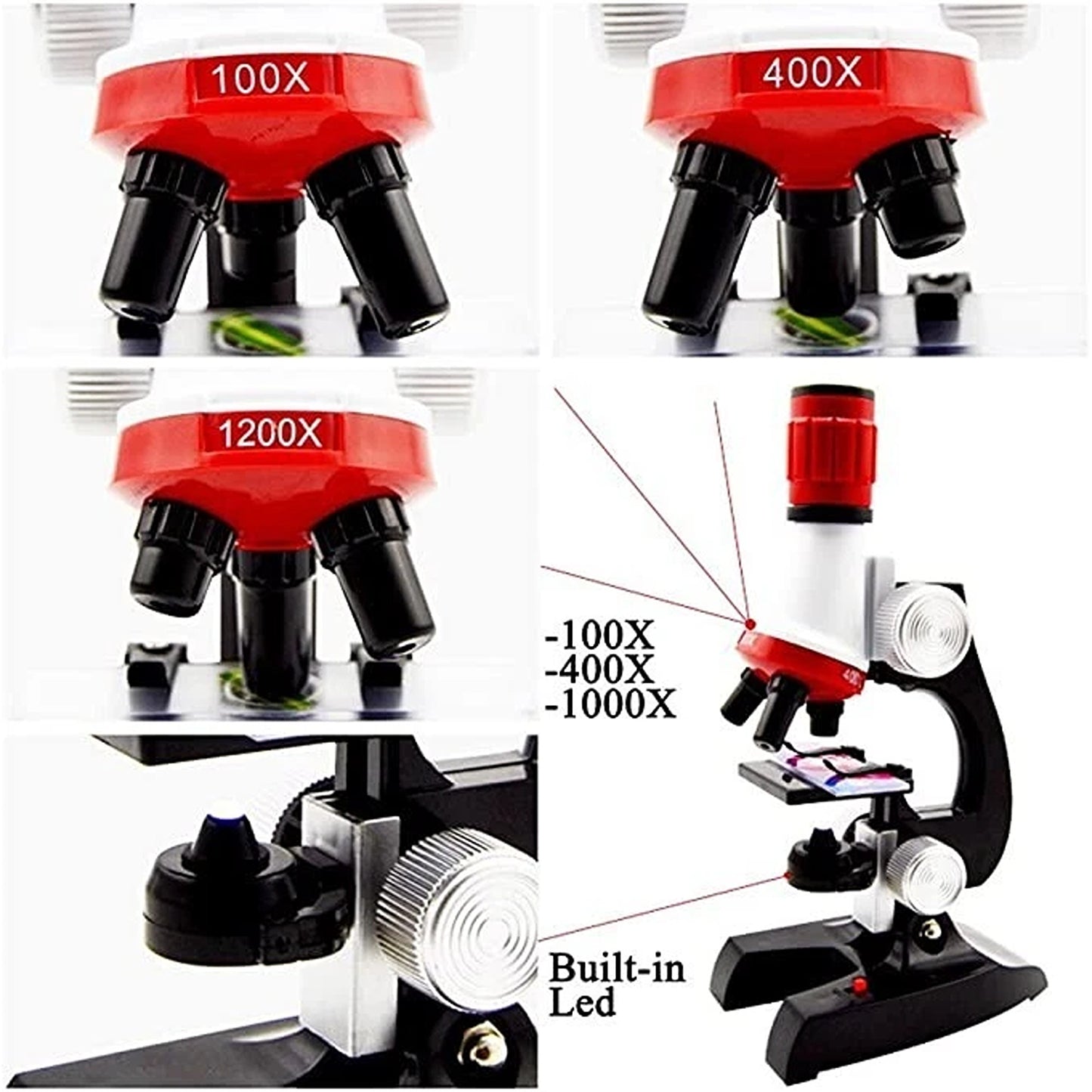Kids Toy Microscope Science Kit 100X 400X 1200X Educational Lab Set