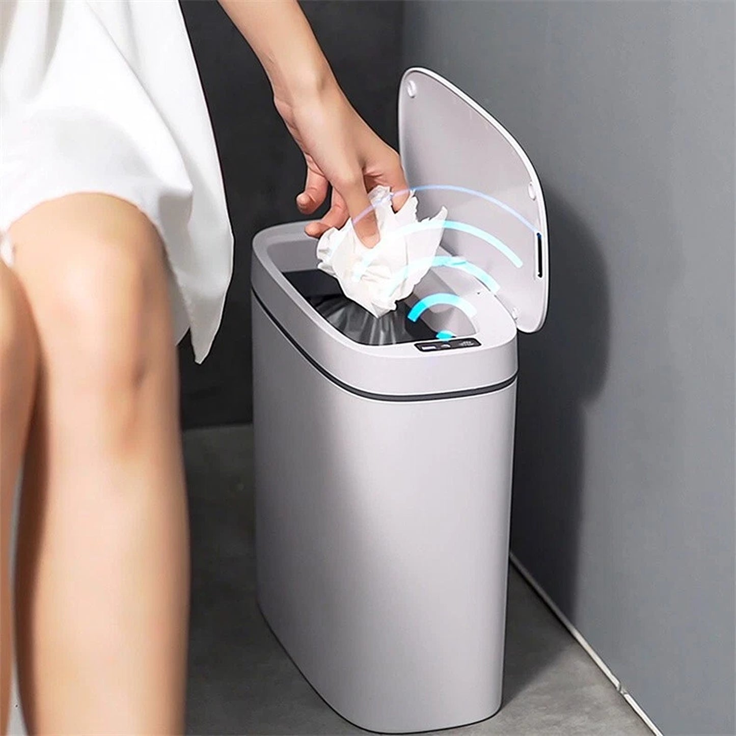 White Touchless Smart Trash Can with Rechargeable Battery