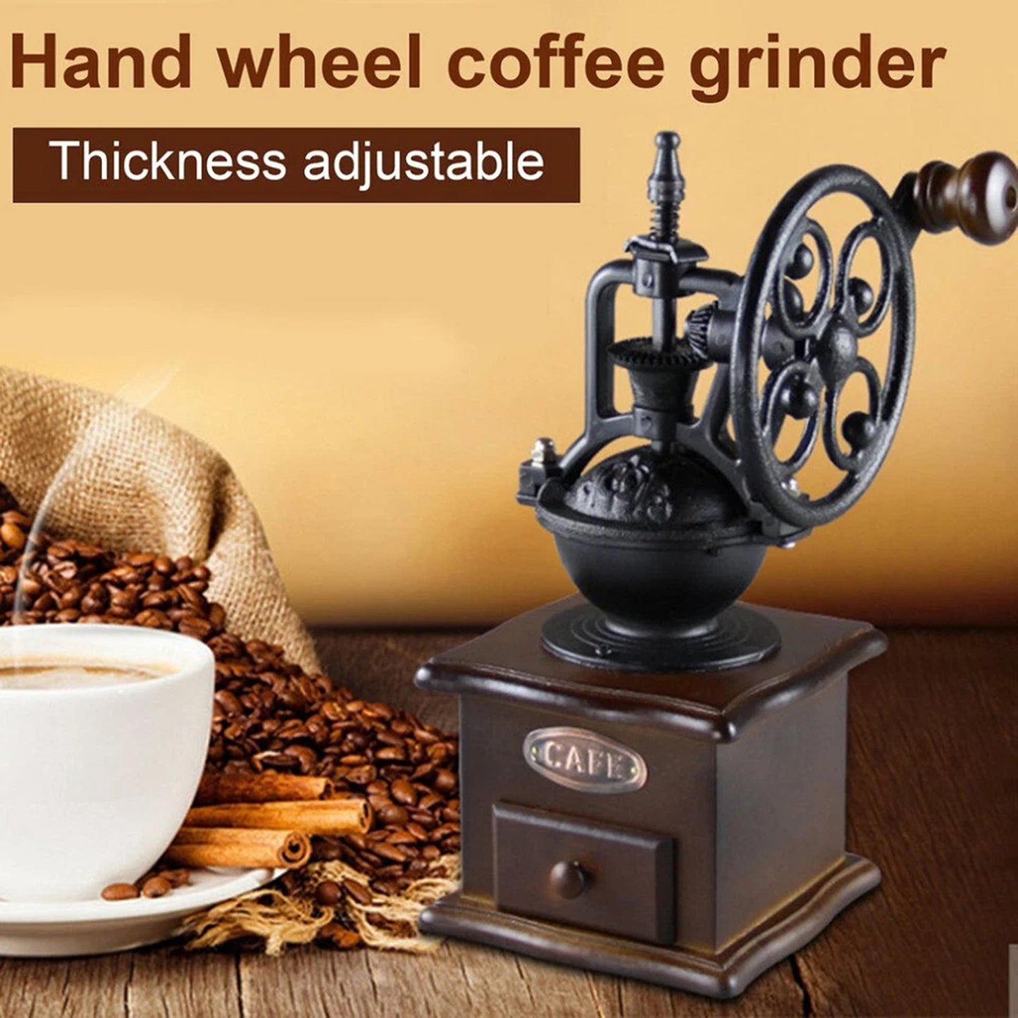 Manual Wooden Coffee Grinder with Cast Iron Burr