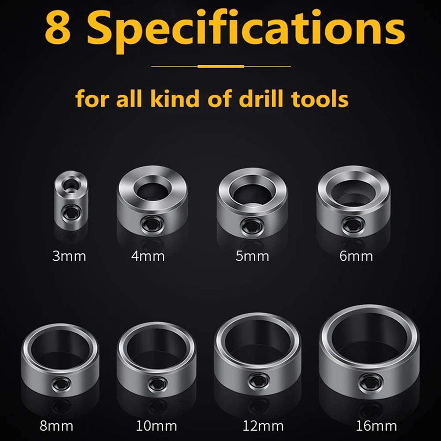 9 Piece Drill Bit Stop Collar Set with Positioning Rings