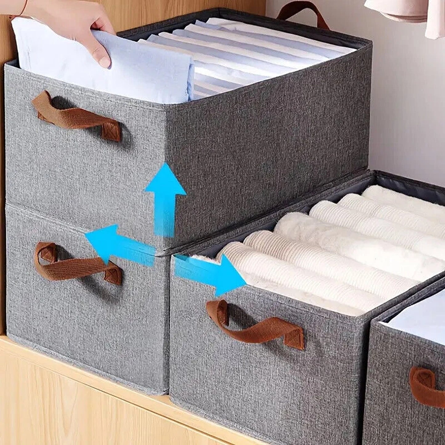 Grey Fabric Clothes Storage Organizer Boxes 4 Piece Set