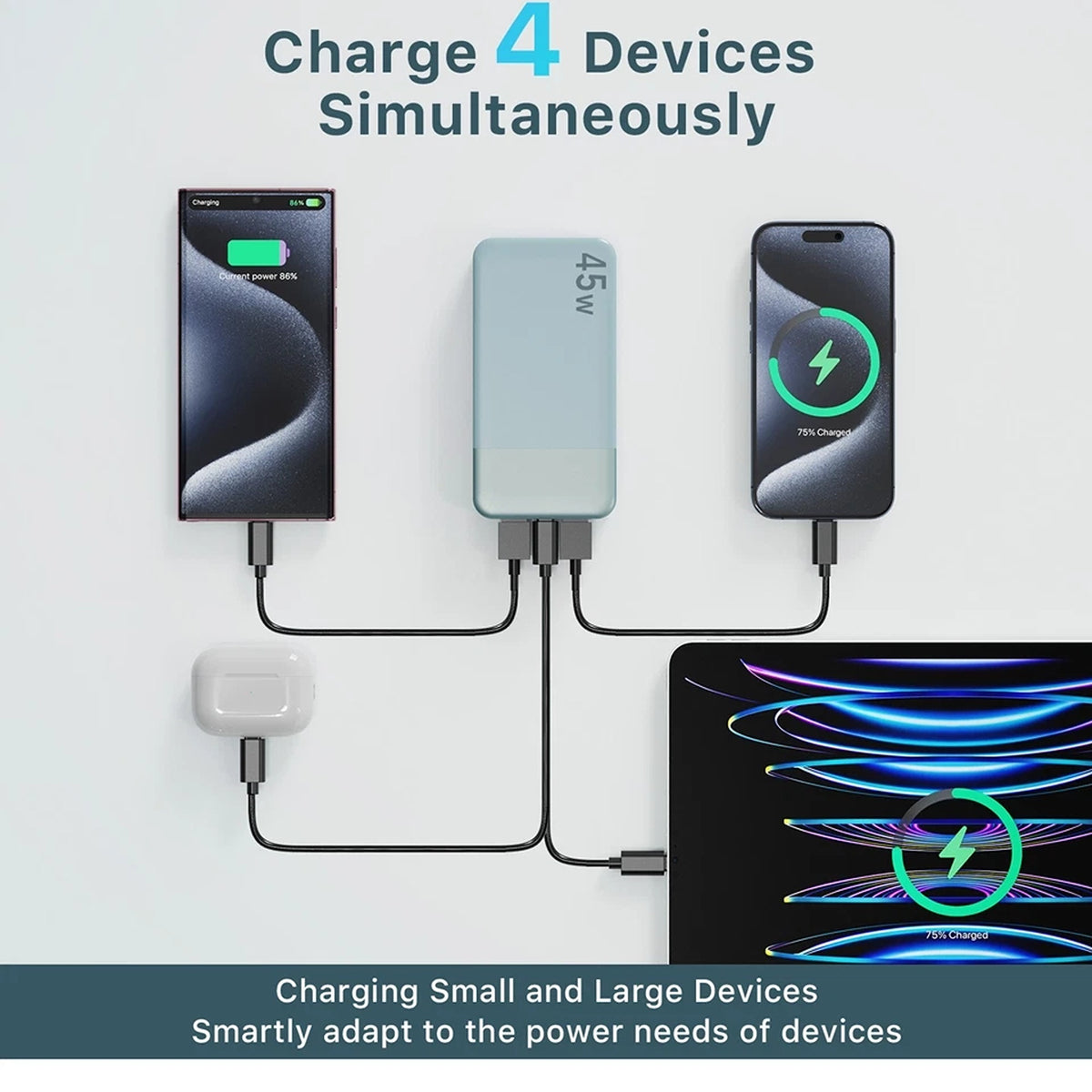 20000mAh Portable Power Bank 45W Fast Charger for Mobile Phones - Blue