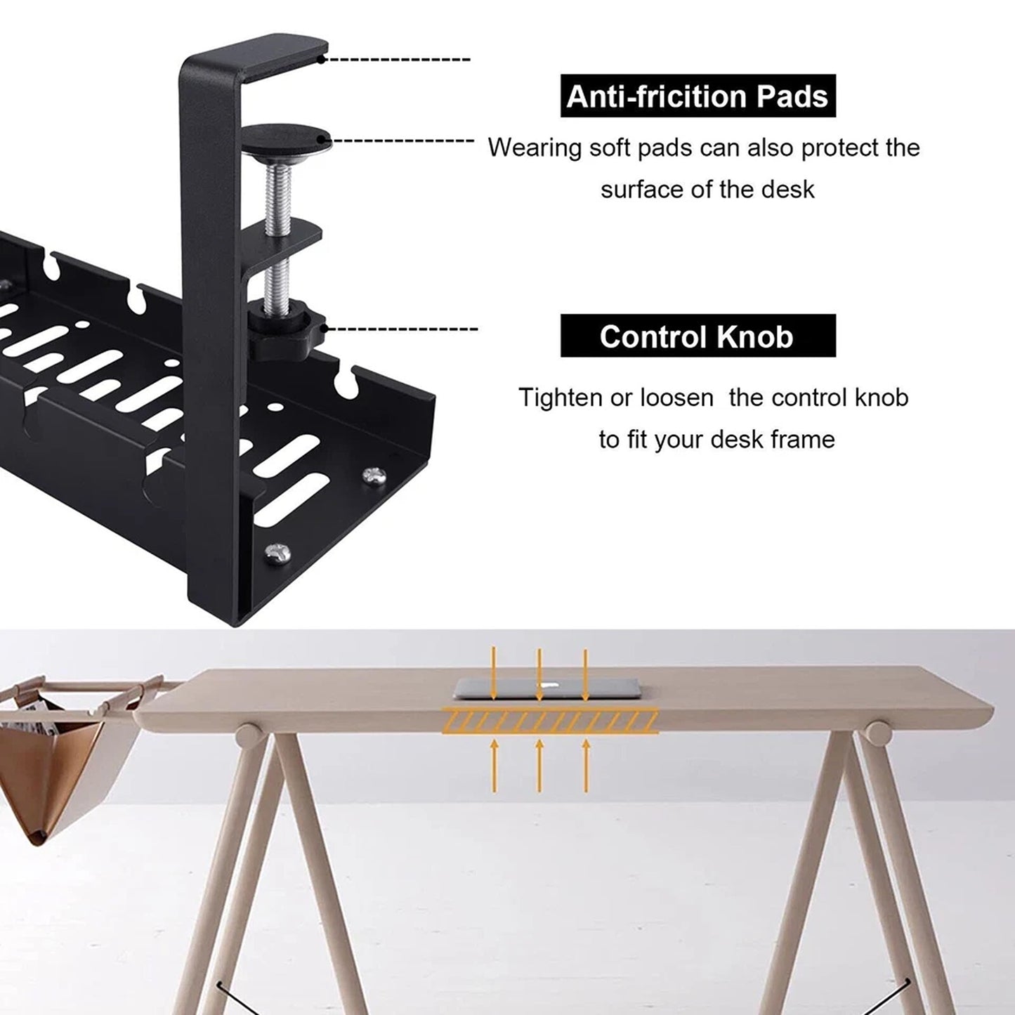 Black Cable Management Basket Tray For Desk Wire Storage Organizer