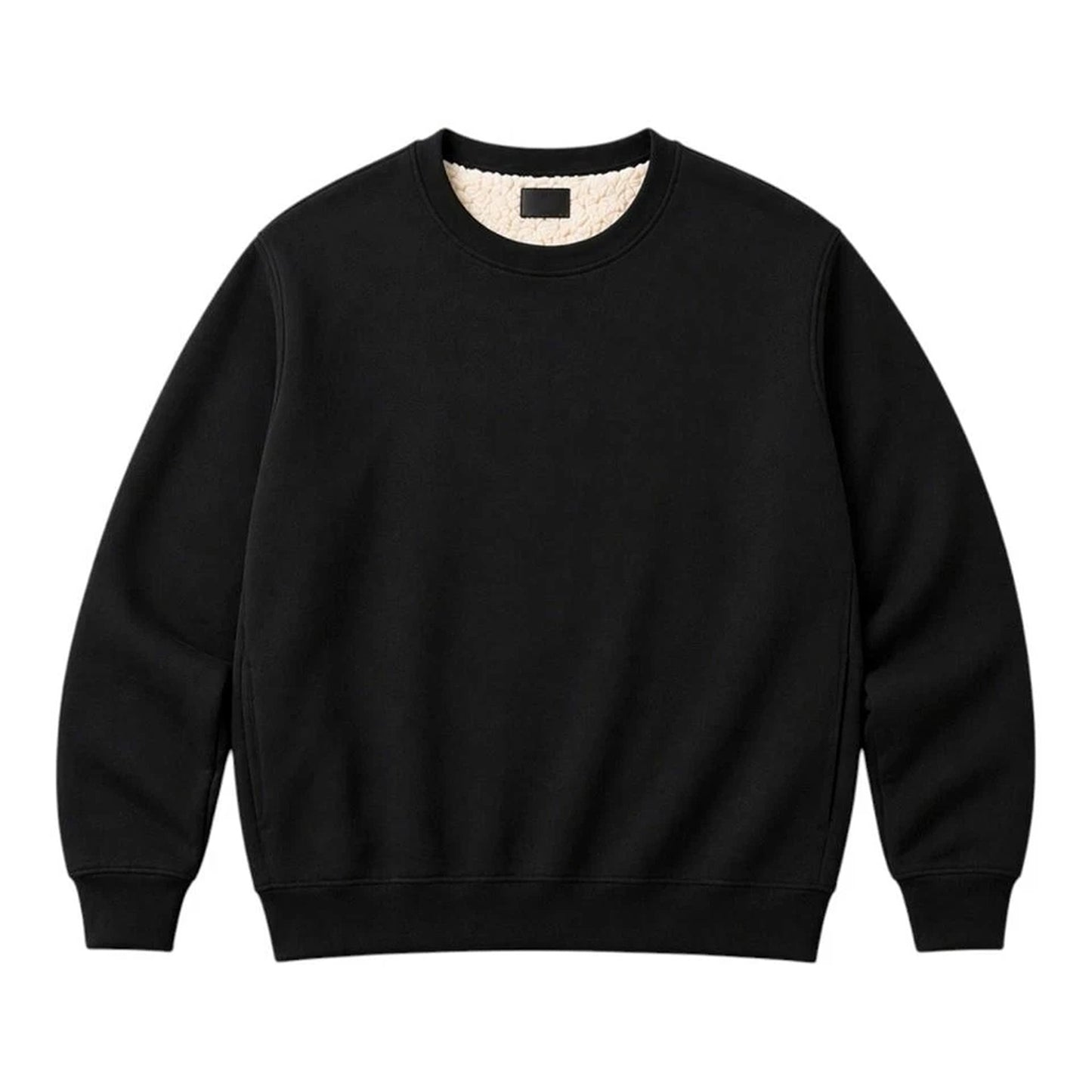 Black Unisex Sherpa Fleece Lined Crewneck Sweatshirt